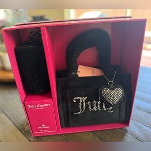 Juicy Couture Black Mini Bag with Rhinestone Heart Gift Set, NWT